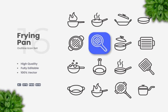 Frying Pan Icons: Clean Graphics for Versatile Product Creation